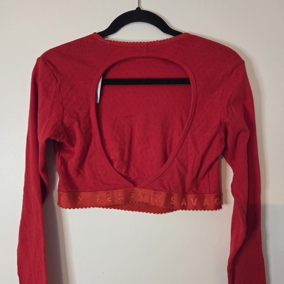 Savage X Fenty Tops - Savage X Fenty Red Long Sleeve Crop Top Open Back 1x